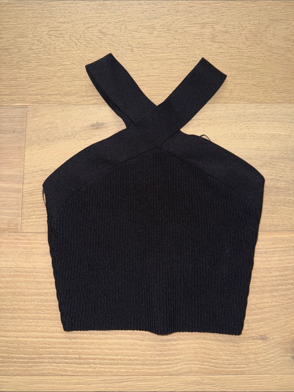 Aritzia Black Cross-Back Knit Crop Top